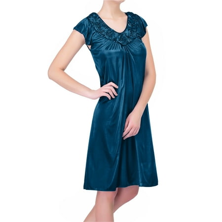 

EZI Nightgowns for Women - Soft & Breathable Satin Night Gowns for Adult Women - Medium to Plus Size Womens Sleep Shirts - Knee-Length Nightgown