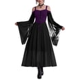 thumbnail image 2 of Women Gothic Witch Maxi Dress, Off Shoulder Sheer Flare Long Sleeve Lace Up Vintage Gown, Floor Length Renaissance Costume Dress for Halloween Cosplay Themed Party 5XL, 2 of 7