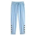 thumbnail image 4 of Lovskoo Womens Cotton Linen Pants Drawstring High Waisted Lantern Tapered Pants Loose Flax Ankle Trousers Summer Pants with Pocket Sky Blue XL, 4 of 9