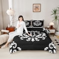 thumbnail image 4 of Homewish Initial Letter R Full Size Comforter Sets,Rustic Victorian Flower Bedding Comforter Set,White Damask Print Bedding Sets For Girl,Breathable Bedroom Decoration Reversible,3pcs, 4 of 8