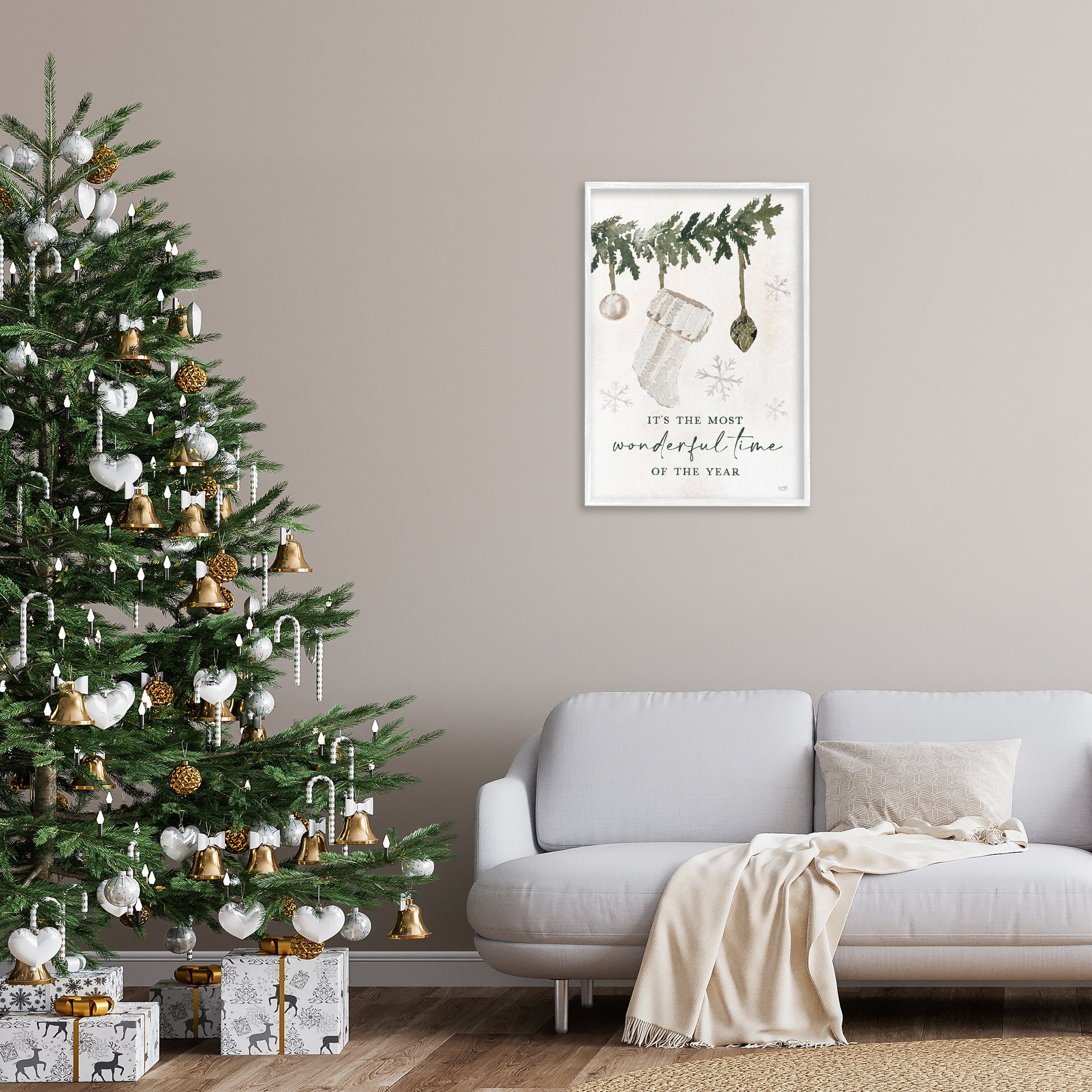 Stupell Industries Festive Hanging Stocking Holiday Painting White Framed Art Print Wall Art, 20 x 30