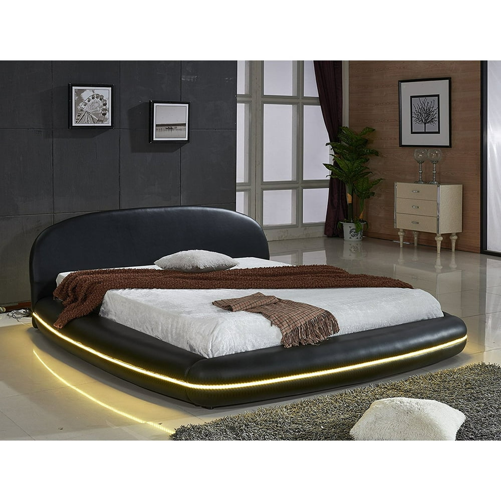 U.S. Pride Furniture Faux Leather Platform Bed with Oval Headboard