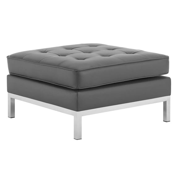 Modway Loft Tufted Upholstered Faux Leather Ottoman in Silver and Gray