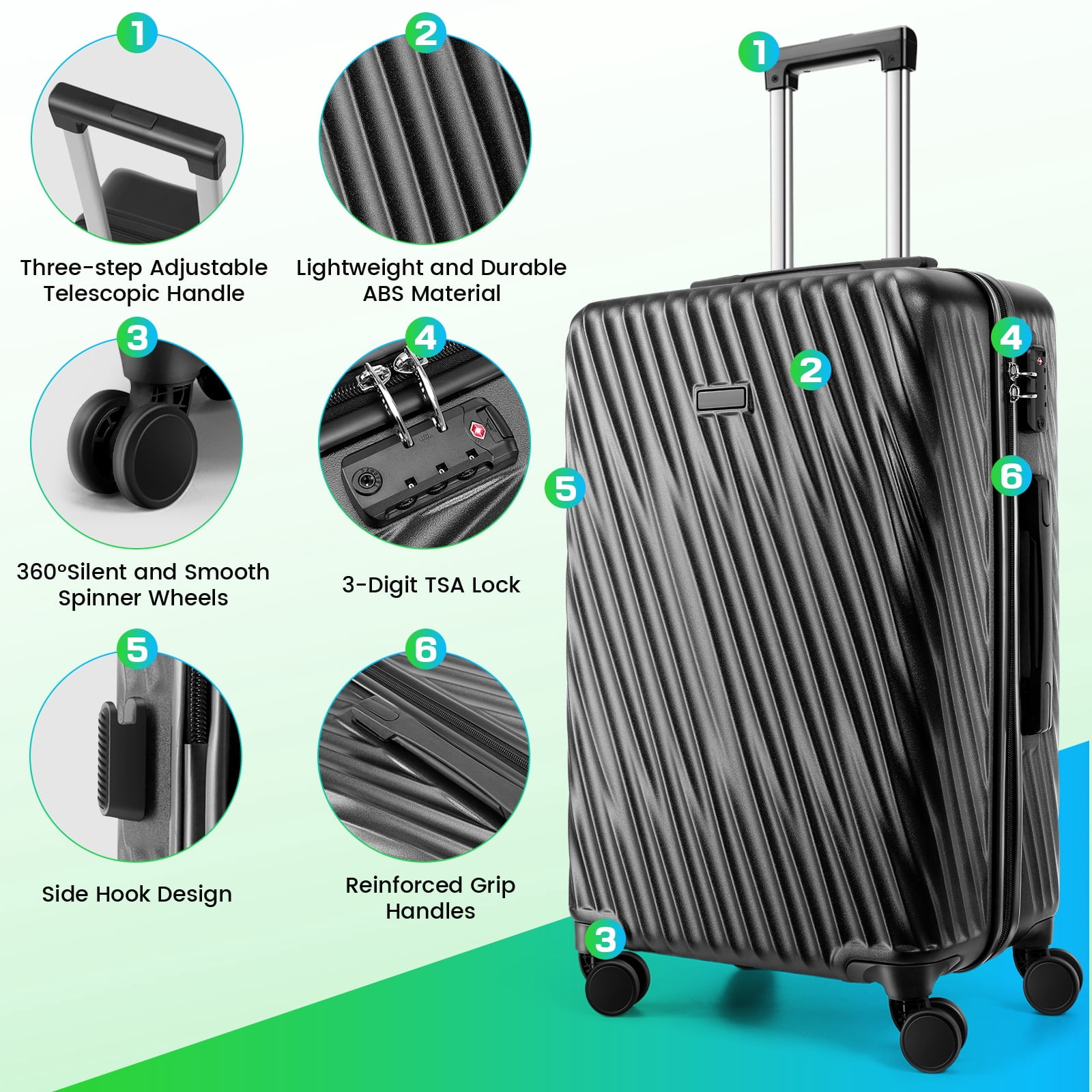 SANOPY TSA Lock & Expandable Design (20”+24”+28”) Family & Travel Approved! Ergonomic Handles