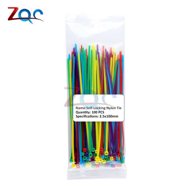 100p 100mm 150mm 200mm Self-locking Nylon Fasten Cable Ties 10color Plastic Zip Tie 18 lbs wire binding wrap straps UL Certified