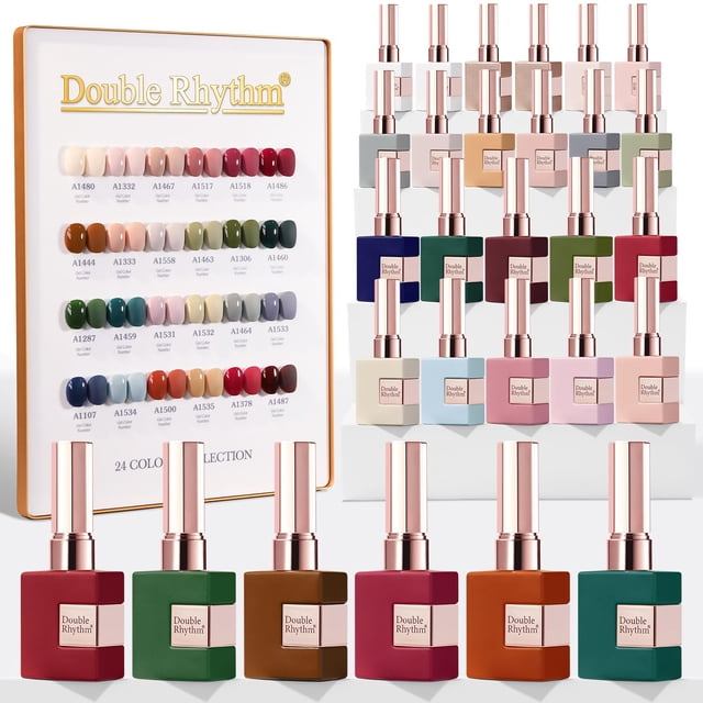 Set de esmaltes de uñas en gel Double Rhythm, 28 unidades, 15 ml, verde burdeos