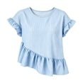 thumbnail image 3 of Favoffer Women's Striped Tops Round Neck Short Sleeve Asymmetrical Pleated Casual T Shirts Lightweight Summer Tops for Party Dating Vacation, 3 of 7