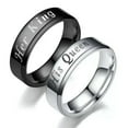 thumbnail image 2 of EOEMY Wedding Anniversary His Queen Her King Printed Style Titanium Steel Couple Ring-Black Her King-8, 2 of 9