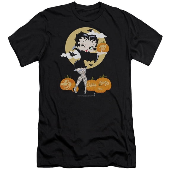 Betty Boop Vamp Pumkins Premium Canvas T-Shirt Adult Slim Fit 30/1 Black