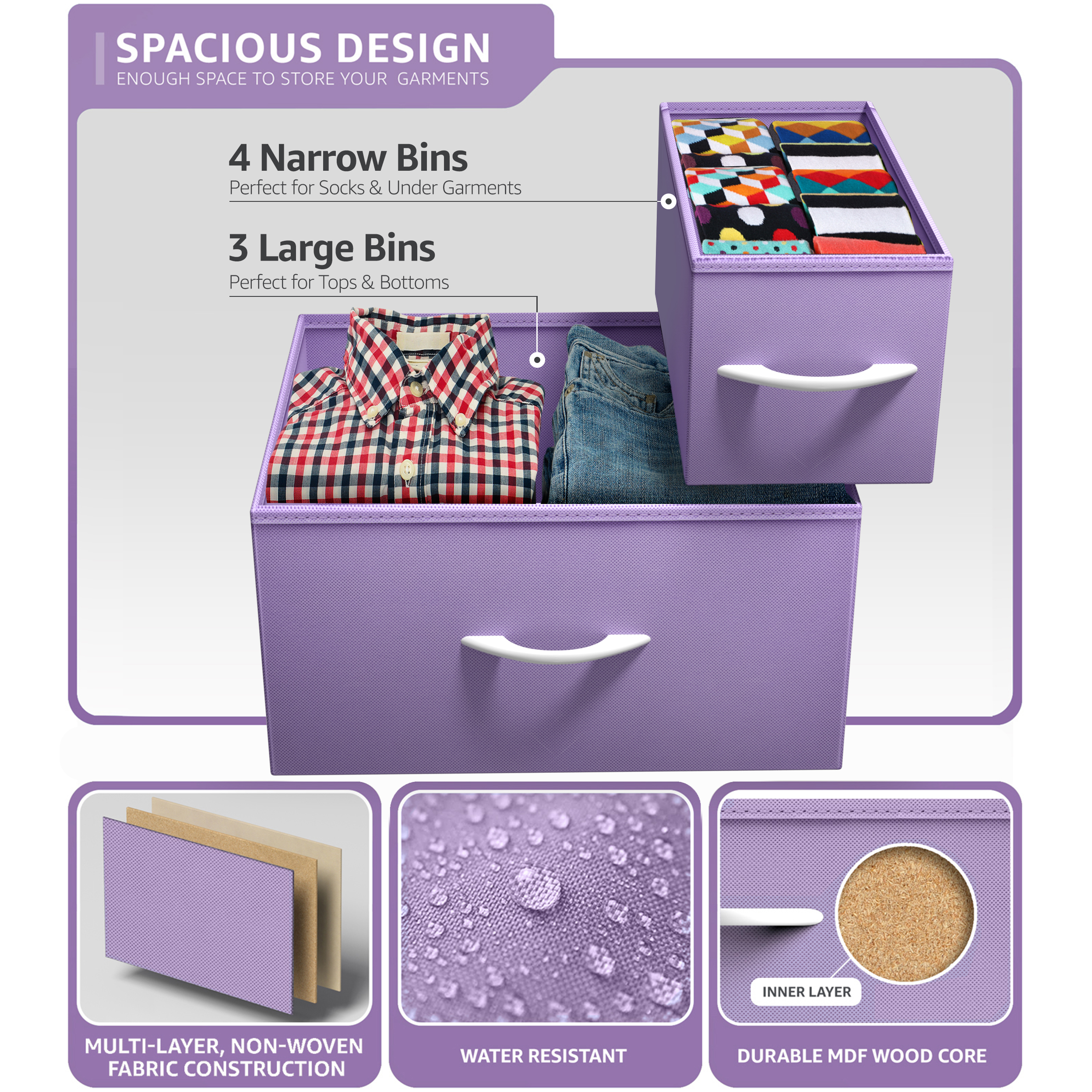 Sorbus 7 Drawer Dresser Storage Chest for Kids Bedroom with Fabric Bins Purple