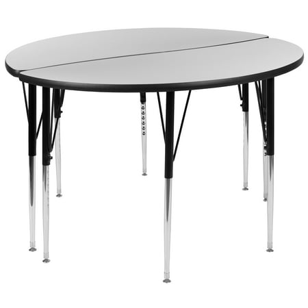 UPC: 0889142934578 | Flash Furniture Emmy 2 Piece 47.5 Circle Wave Flexible Grey Thermal Laminate Activity Table Set – Standard Height Adjustable Legs