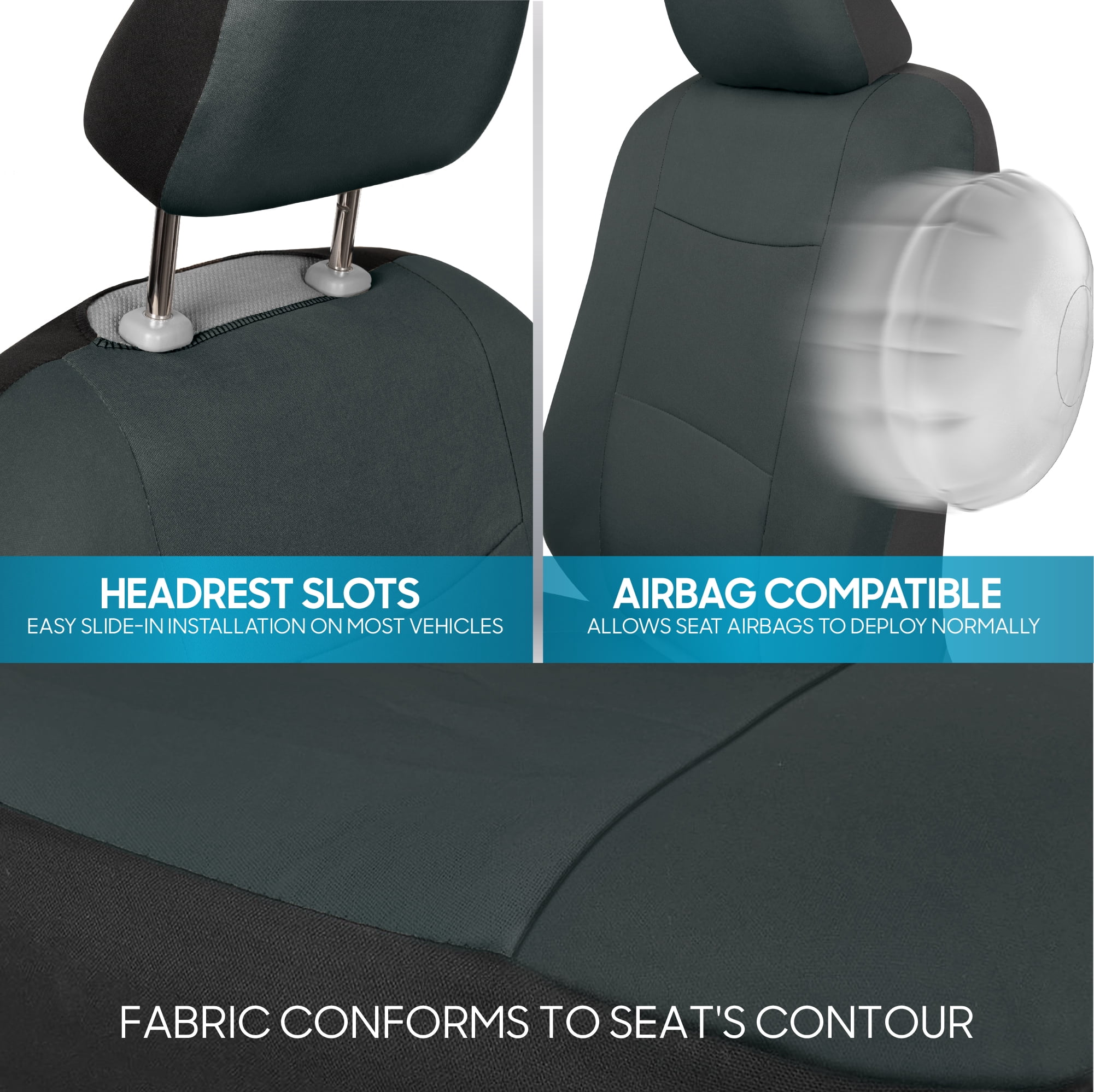 BDK PolyPro Car Seat Covers Full Set in Solid Charcoal – Front and Rear Split Bench Seat Covers for Cars, Easy to Install, Accessories for Auto Trucks Van SUV