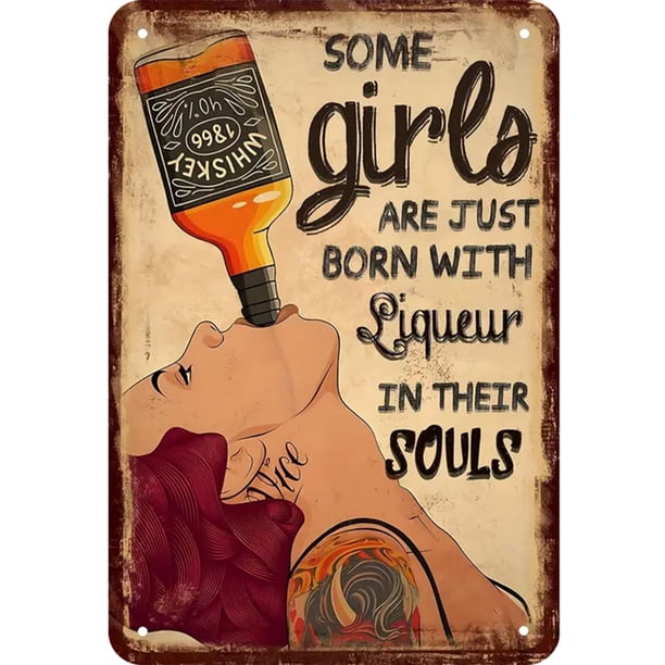 Placa de Metal Vintage Wdftyju de hierro Rectangular de Whisky Girl 20x30cm