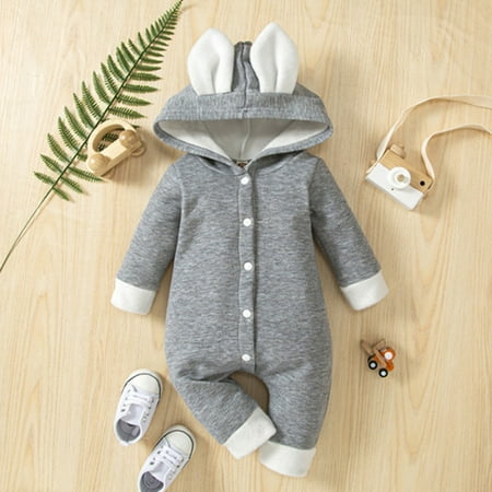 

FZM Christmas Boys Girls Long Sleeve Winter Rabbit Ears Hooded Jumpsuit Romper