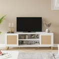 thumbnail image 2 of Rattan TV Stand, Entertainment Center for 65 Inch TV Modern TV Console Table White Low TV Stand with Storage, Doors and Shelves, TV Console Media Cabinet Furniture for Living, 2 of 9