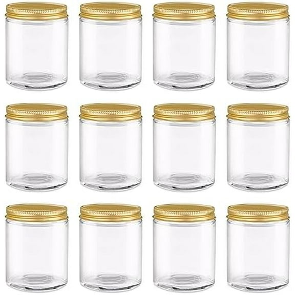 6 Ounce Clear Glass Straight Sided Mason Canning Jars - With 63mm Gold Metal Lids - Case of 12$$Home Decor, Kitchen, & Other