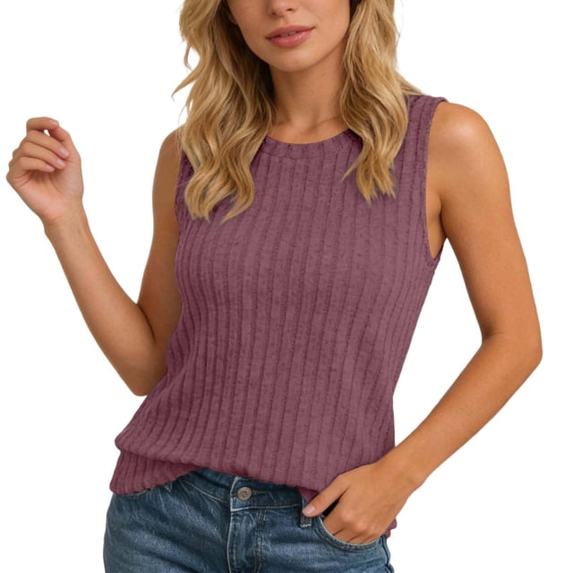 Womens Tank Tops Crew Neck Sleeveless Fitted Basic Tops Spring Clothes Top for Women