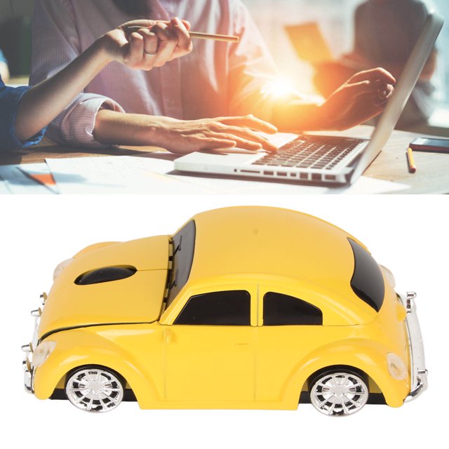 Wireless Mouse, Red Sports Car Style 2.4GHz USB Receiver 1600DPI LED Headlamp, with Auto Sleep Mode, for Laptop Desktop Computer Office Gaming