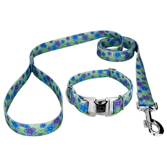 Country Brook Petz® Premium Blue April Blossoms Dog Collar and Leash Limited Edition, Large