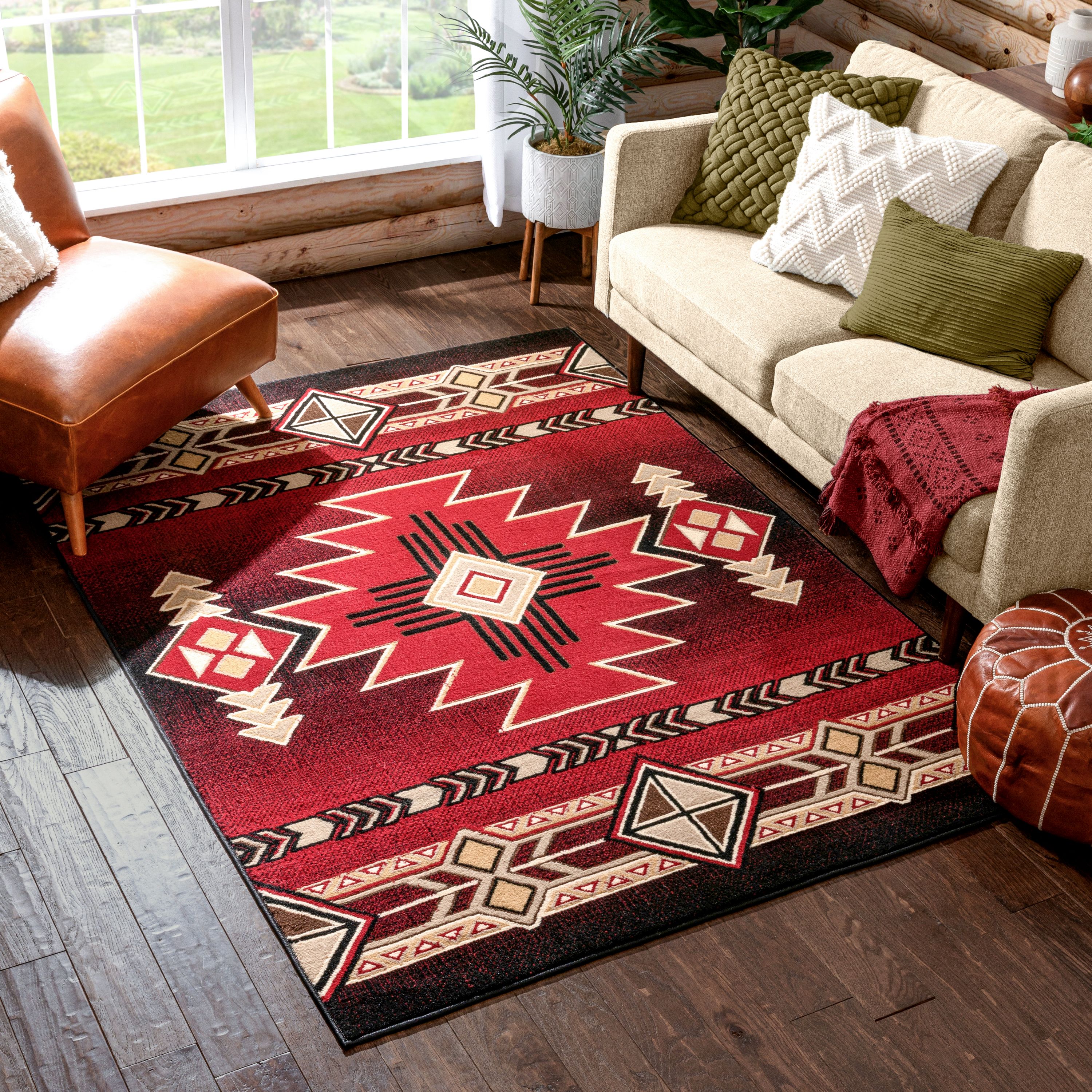 Well Woven Persa Dakota Tribal Aztec Southwestern Red 5'3" x 7'3" Area Rug