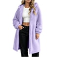 thumbnail image 5 of Women's Longline Fleece Coat Open Front Hooded Cardigan Cozy Textured Fuzzy Outerwear with Pockets Relaxed Fit Winter Overcoat for Home Daily Commute Outdoor Activities, 5 of 9