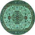 thumbnail image 1 of Ahgly Company Indoor Round Medallion Turquoise Blue Traditional Area Rugs, 7' Round, 1 of 4