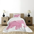 thumbnail image 4 of Ambesonne Animal Cartoon Quilted Bedspread Set 2 Pcs, Pinkish Funny Tusk, Twin Size, White and Pink, 4 of 5