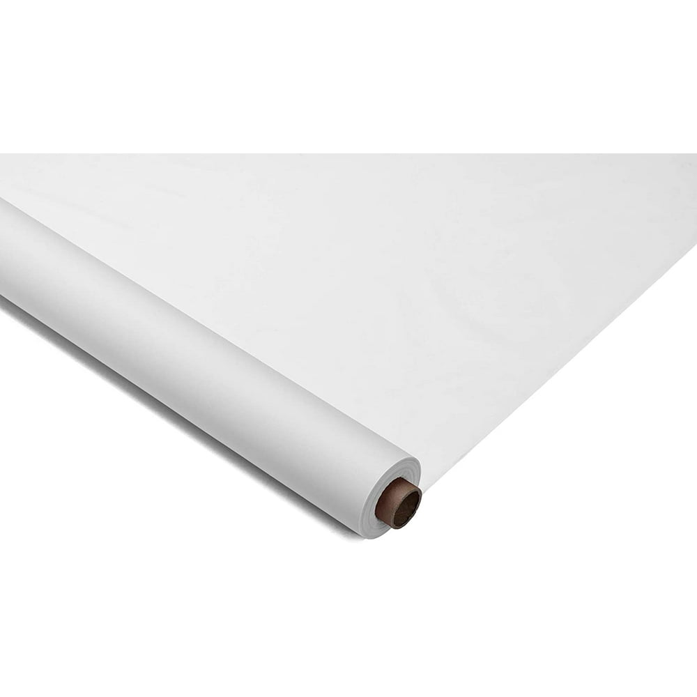 Exquisite 100 ft. x 40 in. White Plastic Tablecloth Rolls - Disposable ...
