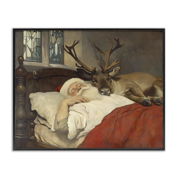 Stupell Industries Eclectic Goodnight Santa & Reindeer Black Framed Giclee Art, 14 x 11, by Arlington Prints