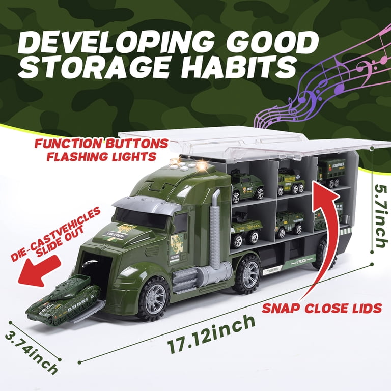 JoyStone 33 in 1 Military Truck Toy, Green Army Toy Set with