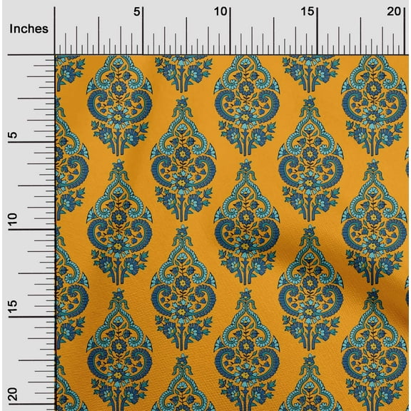 oneOone Viscose Chiffon Mustard Yellow Fabric Leaves & Floral Block Dress Material Fabric Print Fabric By The Yard 42 Inch Wide