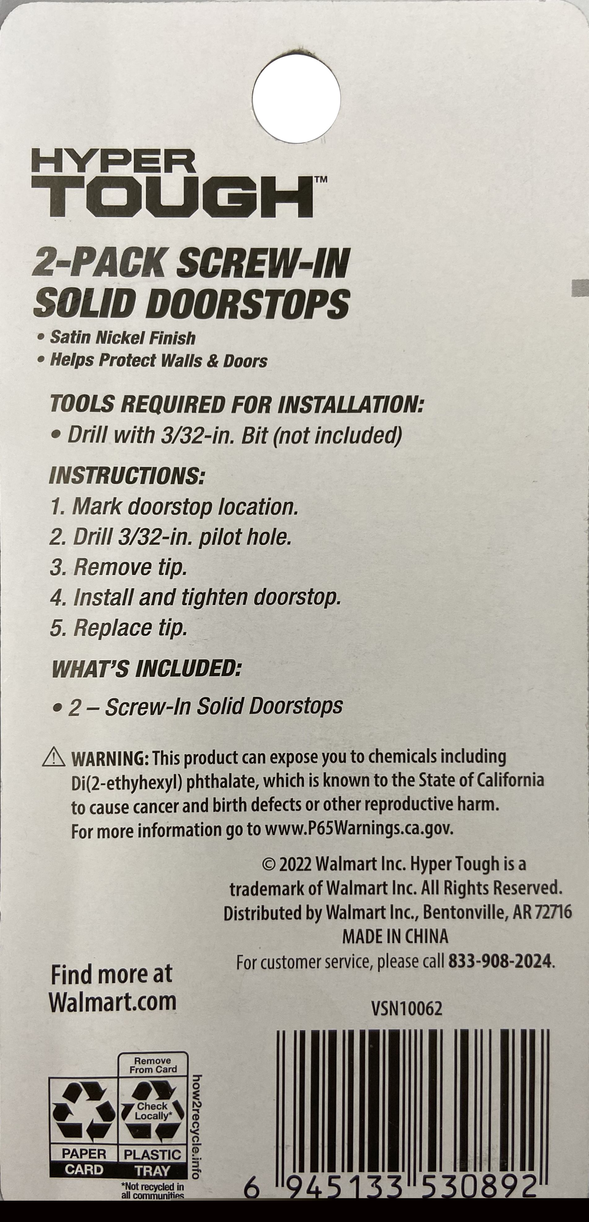 (4 pack) Hyper Tough Screw-in Solid Doorstop, Satin Nickel, 2 Pack, Assembled Product Depth 5.65 Inch