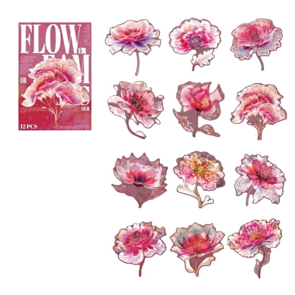 Flower Stickers, PET Transparent Stickers, Colorful Nature Decals, Waterproof Decorative Decals for Scrapbook DIY Crafts Album Journal Water Bottles Phone Cases Laptops