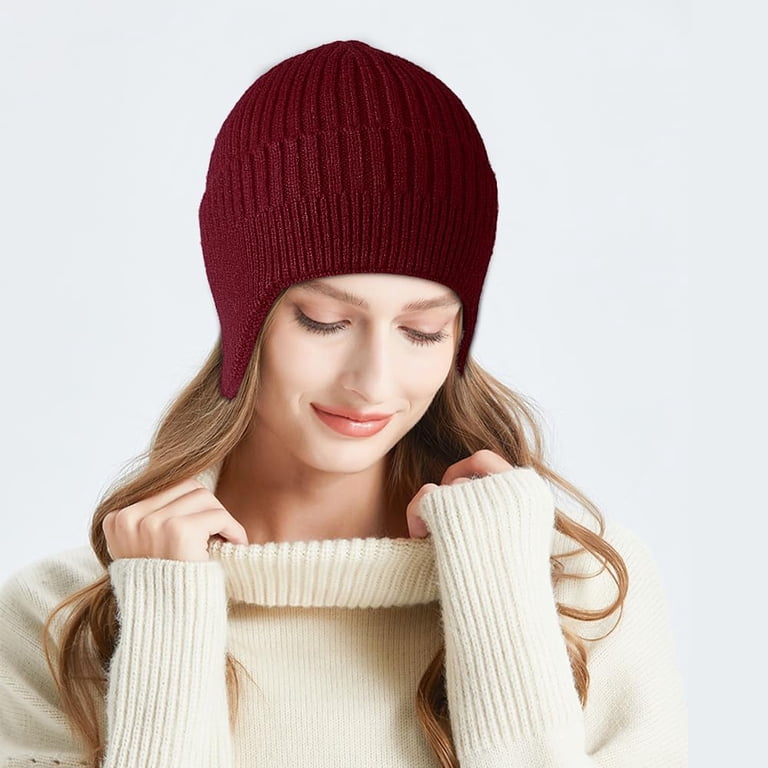 2 Pcs Women\'s Hats with Ear Flaps Winter Knit Earflap Beanie Hat Amazon.com: Giegxin 2 Pcs Hats with Ear Flaps Winter Knit  main image 4