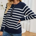 thumbnail image 4 of Women's Fall Winter Knit Sweater Stripe Long Sleeve Button Up Sweaters Casual Comfy Pullover Jumper Tops Ladies Clothes, 4 of 9