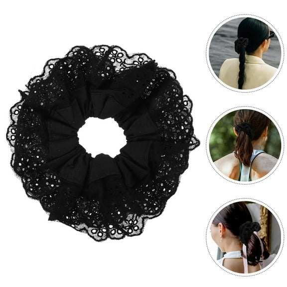 ELAYARD Kid Hair Ties Hair Scrunchies Black Polyester Ponytail Holder 2Pcs