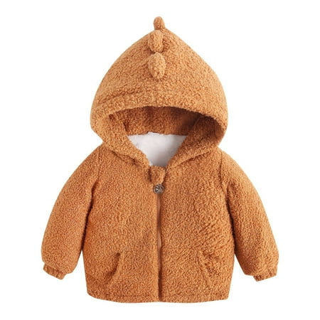 

EHTMSAK Infant Baby Boy Girl s Fall Winter Outerwear Toddler Child Fleece Dinosaur Long Sleeve Jackets Hooded Zip Up Coat Coffee 6M-3Y 100