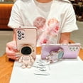 thumbnail image 5 of Case for Samsung Galaxy S21 with Astronaut Stand,Luxury Plating Electroplate Case with Camera Protection Cute Love Heart Side Pattern Soft Silicone Shockproof Kickstand Cover-White, 5 of 10