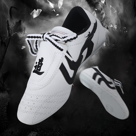 Brynna Sport Lightweight ShoesTaekwondo Shoes Boxing Shoes Kung Fu Shoes Lightweight Breathable Martial Arts Training Shoes for Children Teenager Non Slip Rubber Sole White Black 10 Sizes