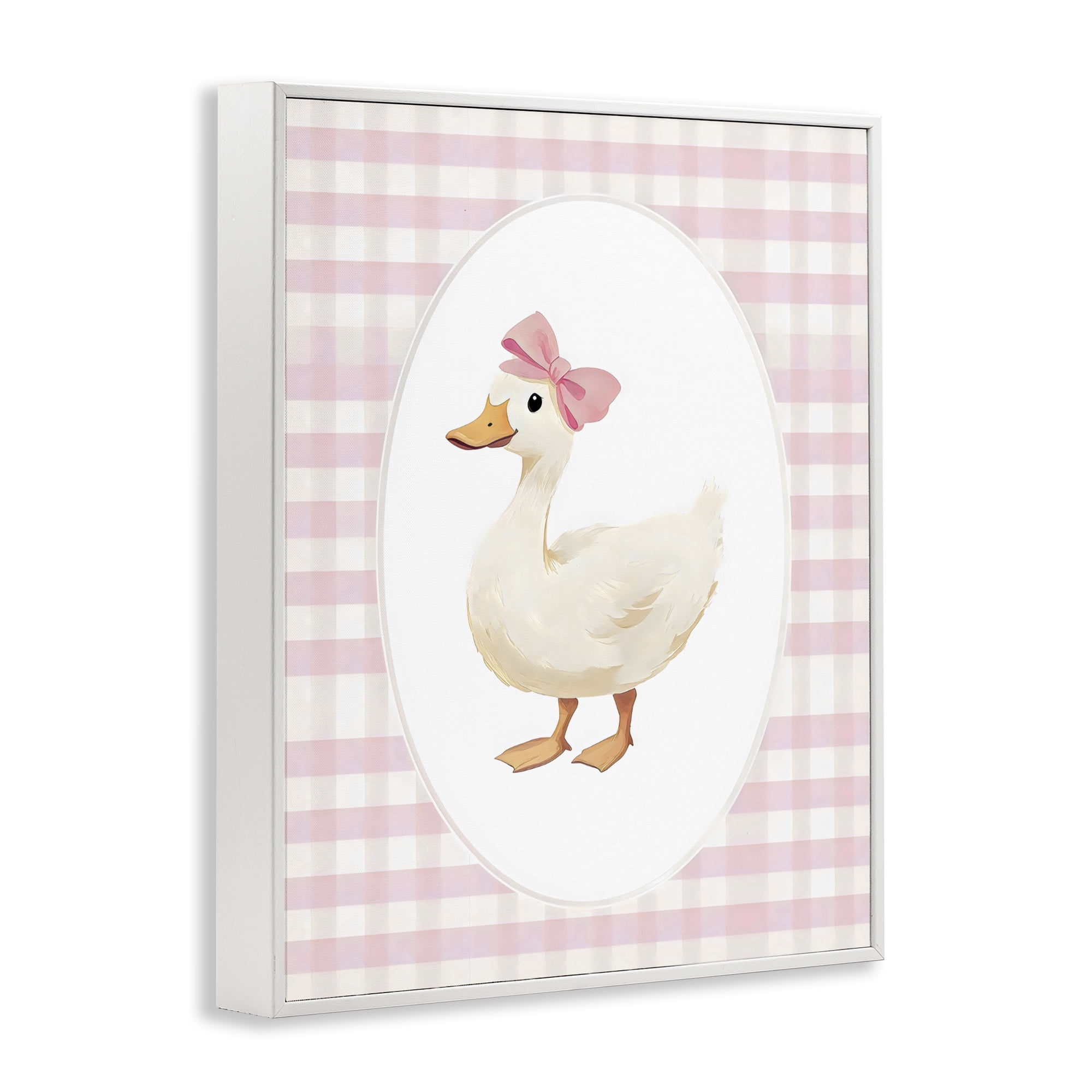 Stupell Industries Pink Gingham Duckling White Framed Giclee Art, design by Arlington Prints