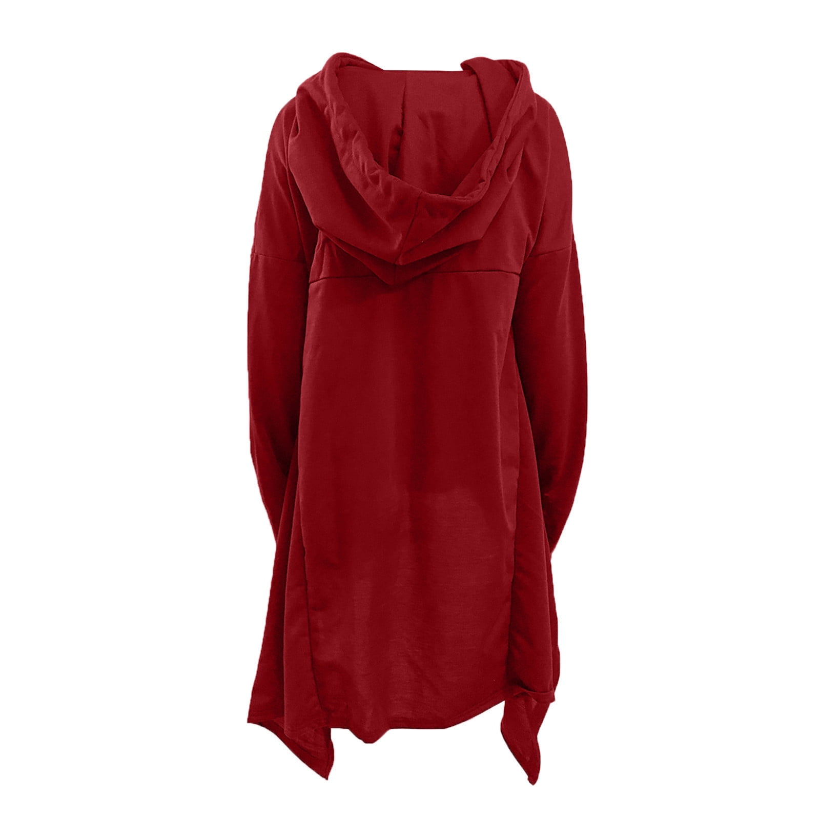 Fartey Womens Asymmetrical Hem Hoodies Casual Irregular Long Sleeve Drawstring Hooded Sweatshirt Long Tunic Pullover Sweatshirts Wine 3XL