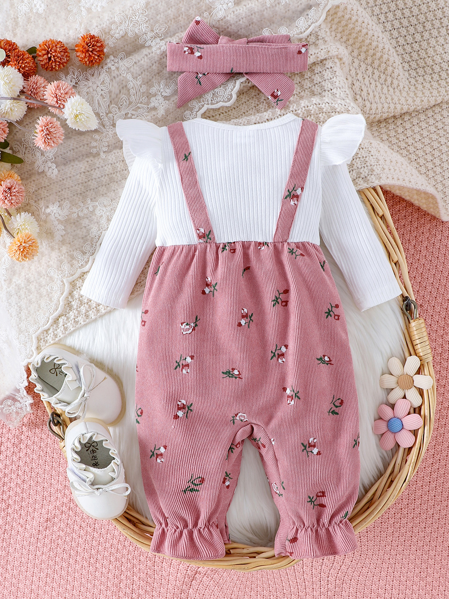 Loicainy Baby Girls Floral Romper with Headband photo 8