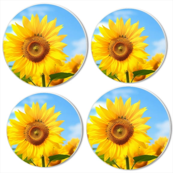 Bahomeck Gas Stove Burner Cover Set Of 4,Vibrant Sunflower Field Under The Blue Sky Metal Electric Stove Burner Covers,Protecting Gas Stoves,Kitchen Decor，8 Inch And 10 Inch