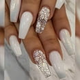 thumbnail image 1 of Uñas a presión, uñas postizas blancas brillantes, copo de nieve, cubierta completa, uñas acrílicas, uñas postizas navideñas para mujeres y niñas, 24 piezas, 1 of 3