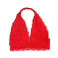 thumbnail image 4 of RYRJJ Women Floral Lace Halter Bra Bralette Top Hook and Eye Closure Back Unpadded Wirefree Comfort Yoga Bustier Bras(Red,L), 4 of 9