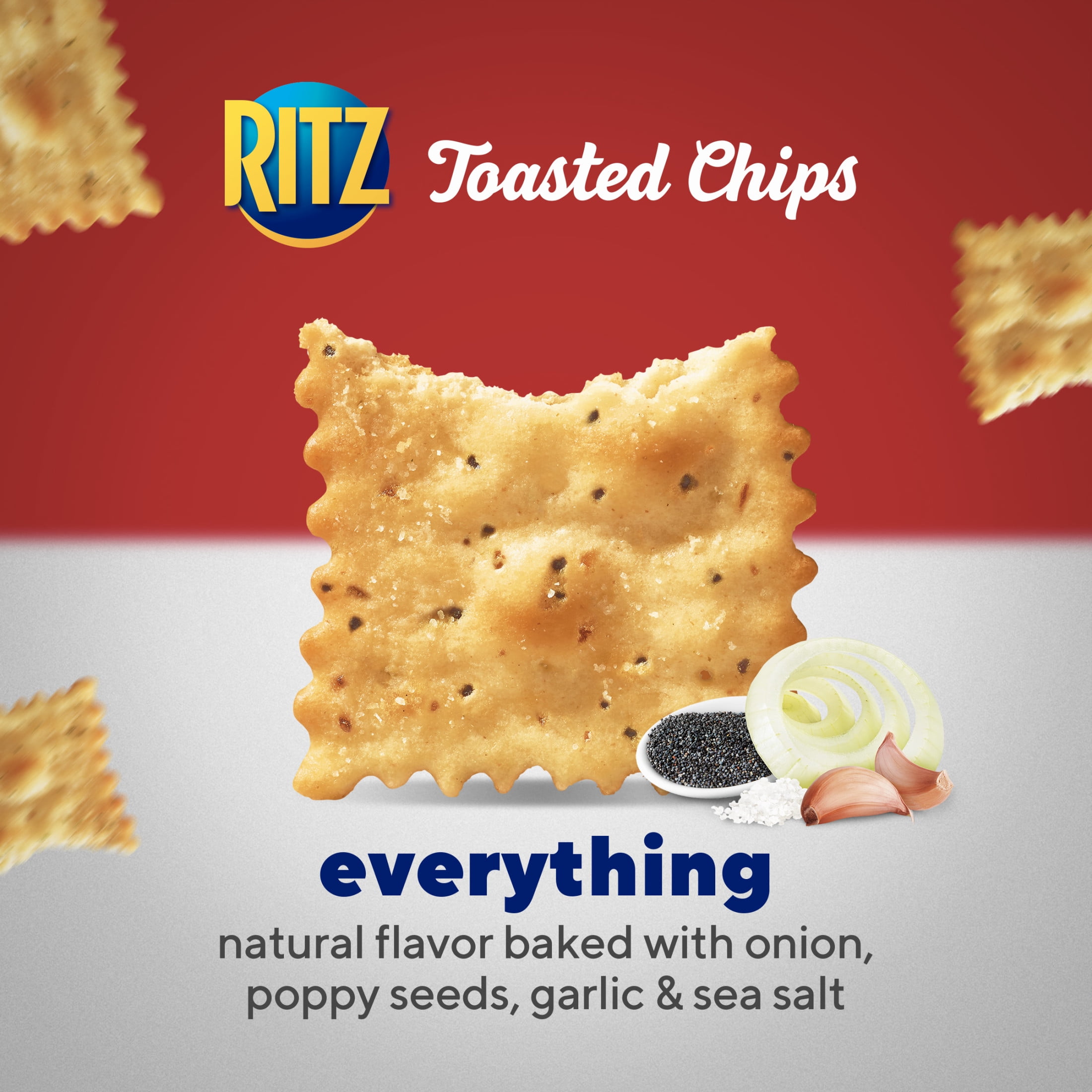 (4 pack) RITZ Toasted Chips Everything Crackers, Party Snacks, 8.1 oz