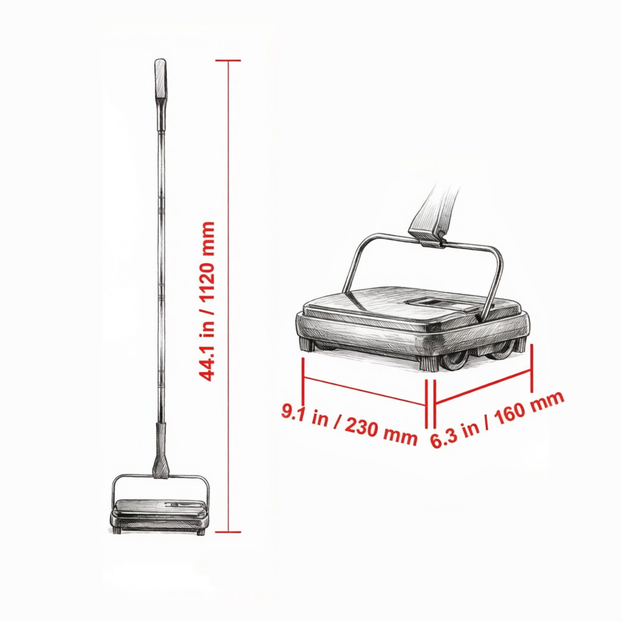 Manual Carpet Sweeper (7.87" Sweep Path), Non-Electric Floor Sweeper with 300ml Dustbin & Comb