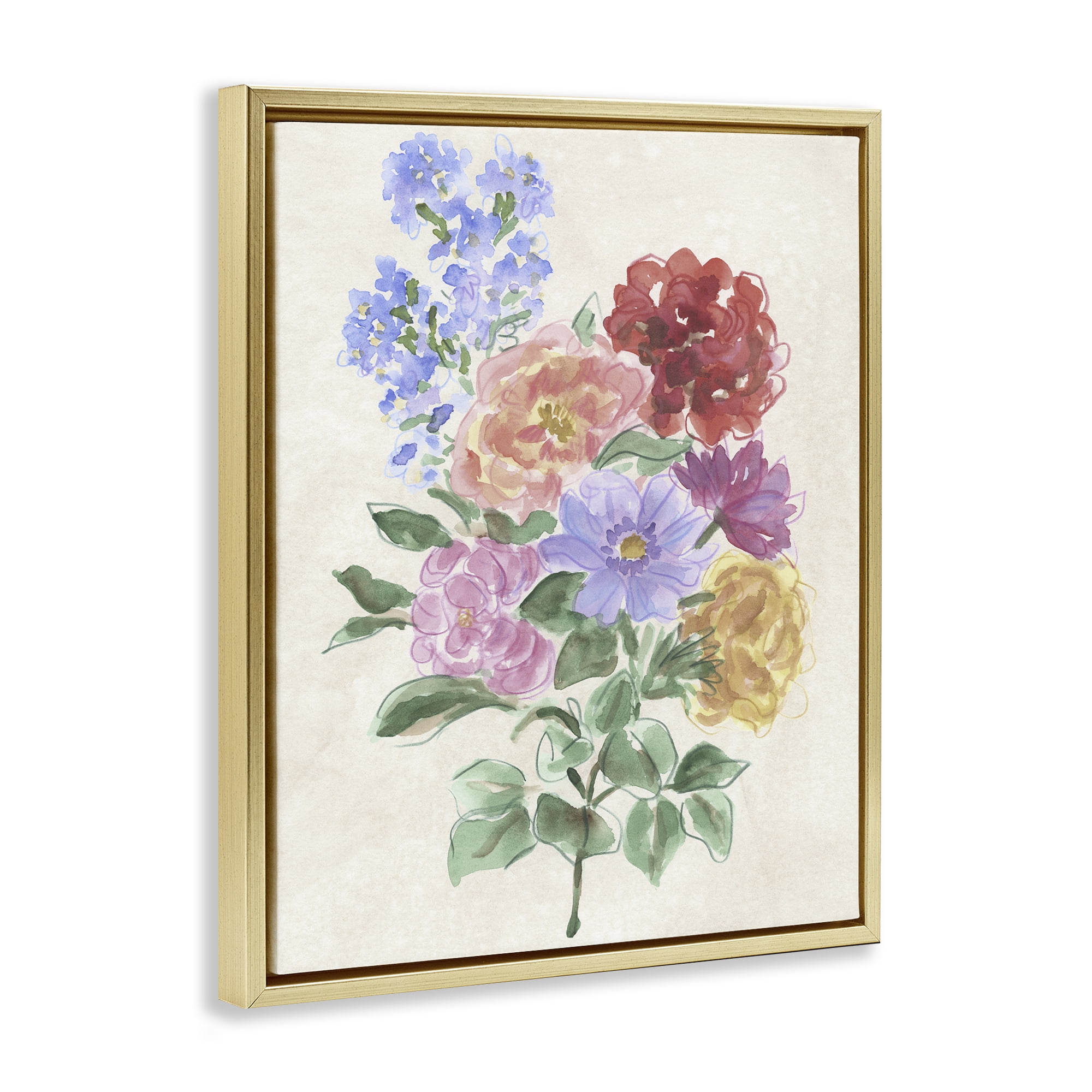 Stupell Industries Mixed Blooms on Parchment Gold Framed Floater Canvas Wall Art, design by June Erica Vess