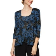 Alex Evenings Slinky Printed Jacket Top Set - BlackMarina Blue- M
