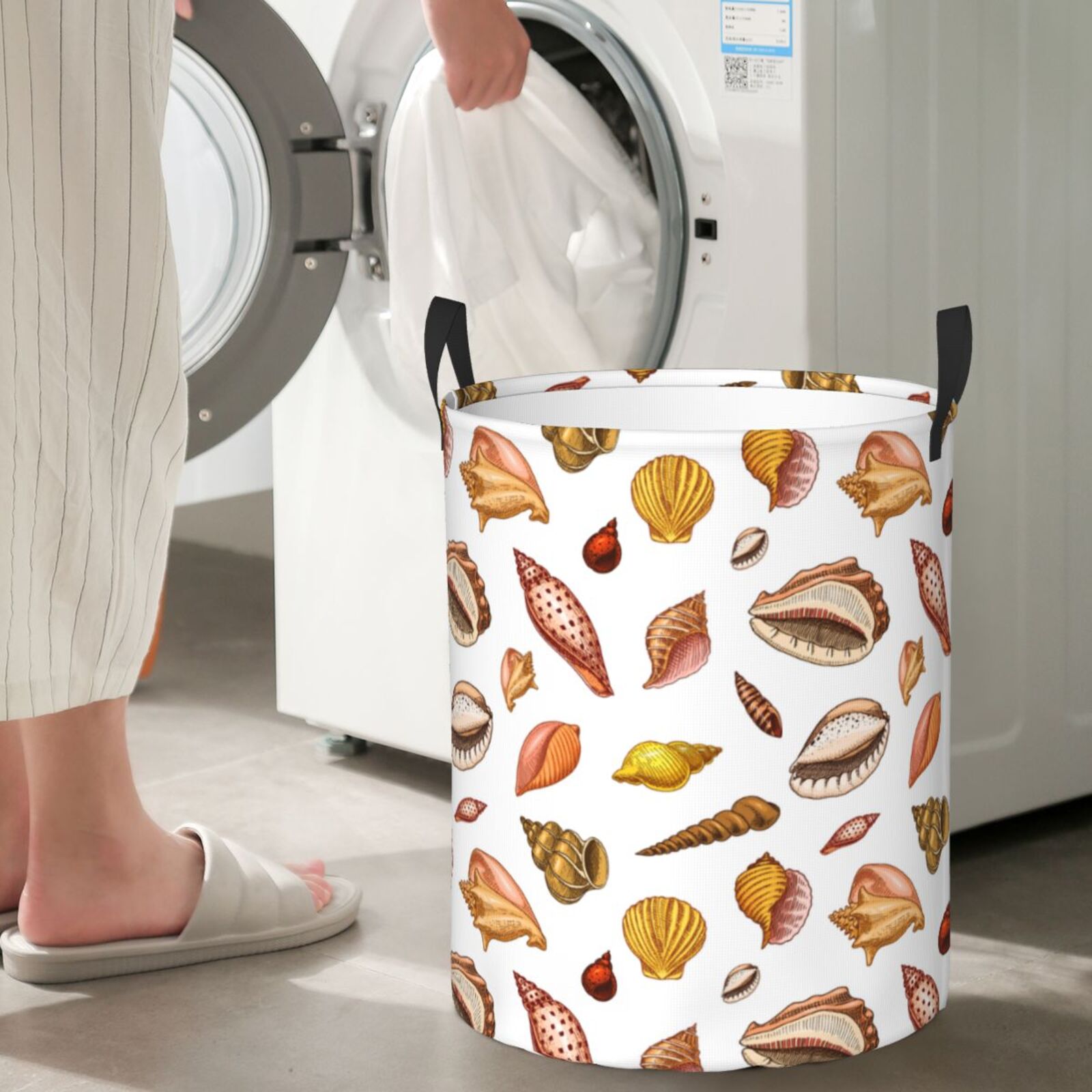 Large Laundry Basket with Handles - Conch Shells Print No.9022 Kids Baby Dirty Clothes Laundry Hamper for Bedroom Aesthetic